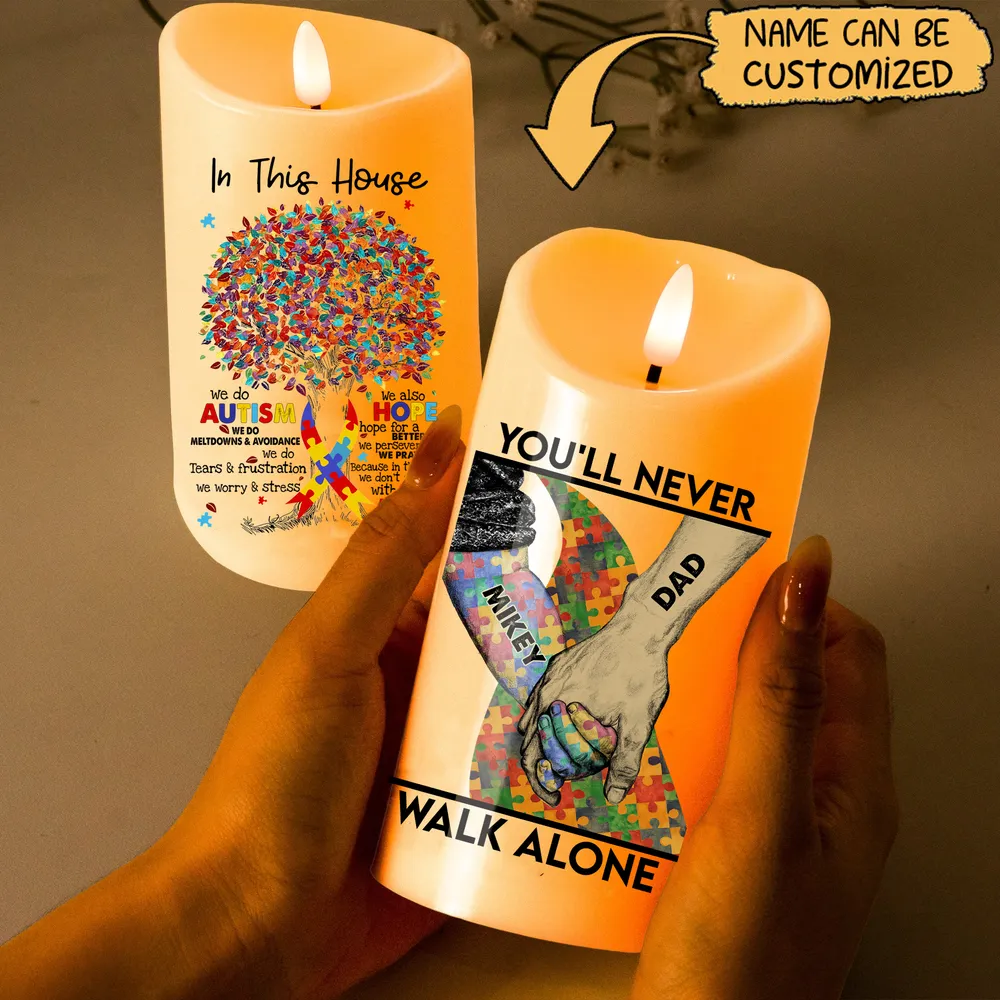 Personalized Autism  LED Candle : You'll Never Walk Alone